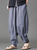 Mens Summer Striped Harem Pants Loose Baggy Cotton Linen Trousers