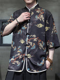Men's Cool Print Stand Collar Half Sleeve Tang Suit Shirts