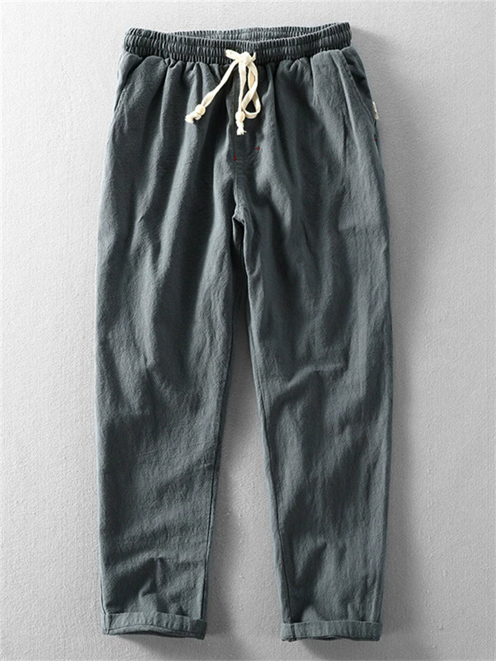 Men's Summer Japanese Style Drawstring Linen Blend Jogger Pants