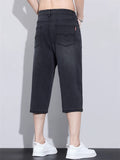 Mens Ice Silk Relaxed Fit Denim Capri Shorts Loose Summer Jeans