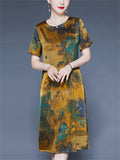 Summer Casual O-neck Landscape Print A-Line Dress for Women
