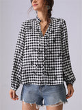 Women's Black White Plaid Long Sleeve Shirt
