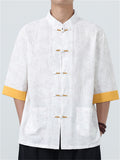 Men's Casual Chinese Style Print Contrast Color TangSuit Shirt