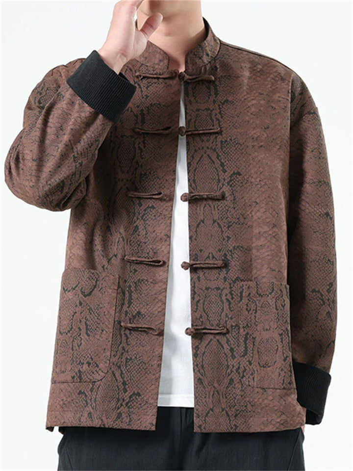 Men's Trendy Chinese Style Python Printed Stand Collar Tangsuit Jackets