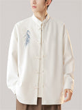 Oriental Style Men's Stand Collar Embroidered Long Sleeve Shirts