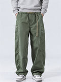 Men Japanese Style Wide Leg Drawstring Elastic Waist Loose Cargo Pants