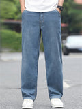 Men Summer Straight Leg Jeans Regular Fit Wash Denim Pants