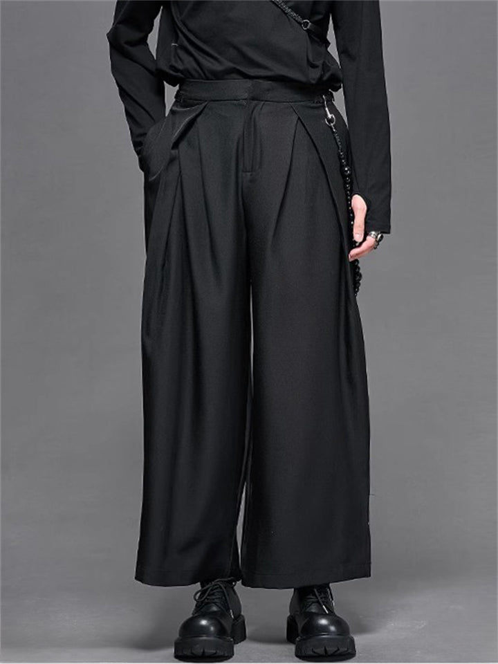 Retro Japanese Style Wide Leg Pleated Pants for Men