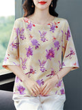 Comfy Elegant Summer Light Colored Flower Print Half Sleeve Shirt For Women