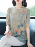 Casual Women's Loose Butterfly Print Short Sleeve Knit T-Shirts