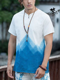 Men's Summer Blue Tie-dye V Neck Short Sleeve T Shirt