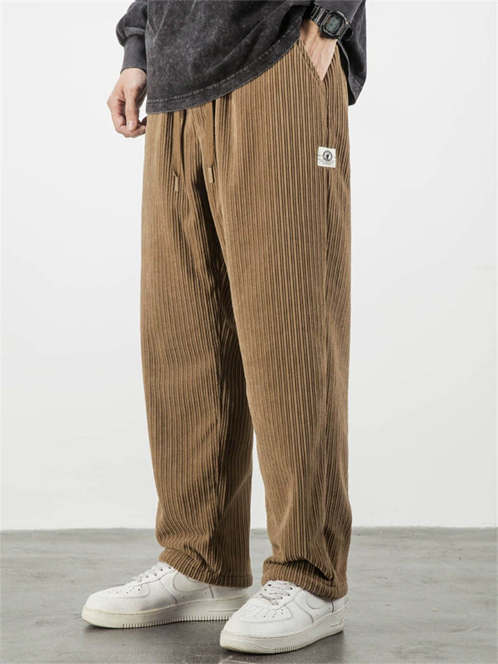 Mens Comfy Corduroy Pants Elastic Waist Relaxed Fit Joggers