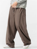 Men Japanese Style Baggy Drawstring Wide Leg Pants with Pockets