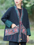 Women's Retro Simple Ethnic Style Patchwork Loose Long Sleeve Coat