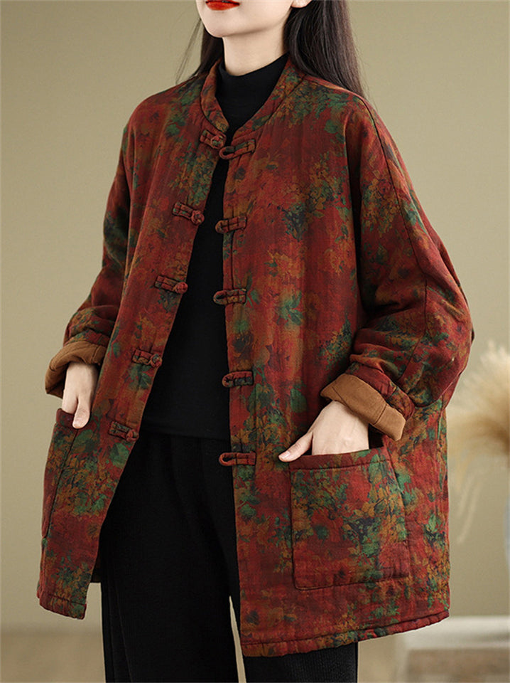 Women's Retro Ethnic Style Long Sleeve Padded Coat