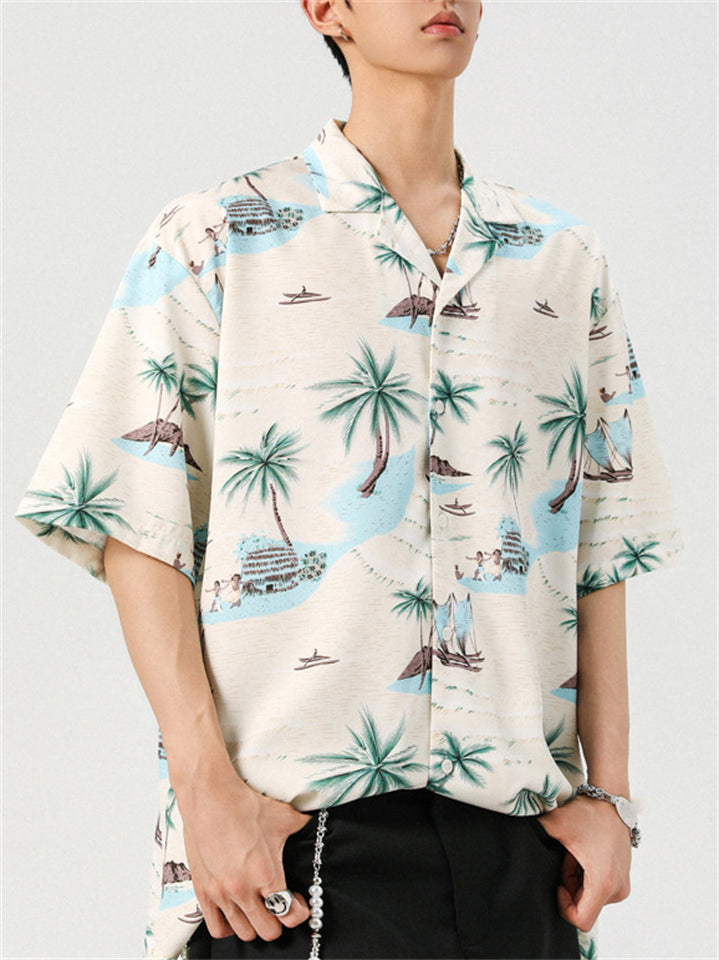 Men's Holiday Style Print Casual Lapel Short Sleeve Shirts