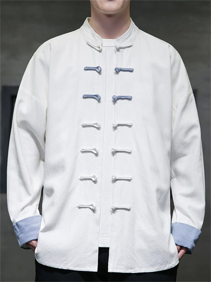 Men's Chinese Style Contrast Color Tang Suit Jacket with Frog Button