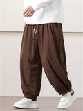 Men's Solid Color Corduroy Drawstring Wide Leg Pants