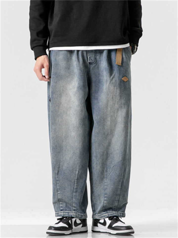 Japanese Style Men's Distressed Wide-Leg Straight Jeans