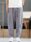 Mens  Summer Linen Loose Fit Drawstring Wide Leg Carrot Pants