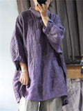 Women's Retro Loose Linen Distressed Long Sleeve Shirts