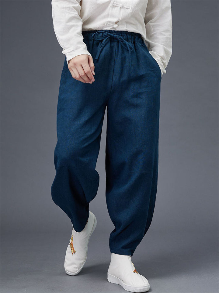 Casual Ramie Loose Elastic Waist Radish Pants for Men