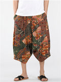 Men's Chinese Style Retro Print Drop Crotch Harem Capri Pants