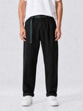 Men Autumn Japanese Style Belted Relaxed Fit Straight Leg Pants