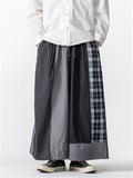 Men's Casual Plaid Stripe Patchwork Wide Leg Cropped Pants