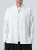 Men's Chinese Style Textured Mandarin Collar Zen Style Long Sleeve Shirts