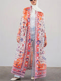 Women's Print Pleated Long Sleeve Cardigan Coat