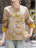 Women's Stand Collar Contrast Color Flowers Print Tang Suit Jacket