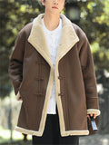 ‌Men's Winter Warm Faux Suede Thermal Lined Buttons Lapel Coats