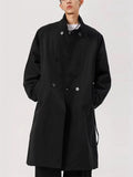 Men Double Breasted Trench Coat Long Belted Windbreaker Overcoat
