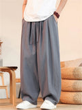Mens Japanese Style Breathable Cotton Linen Baggy Wide Leg Harem Pants