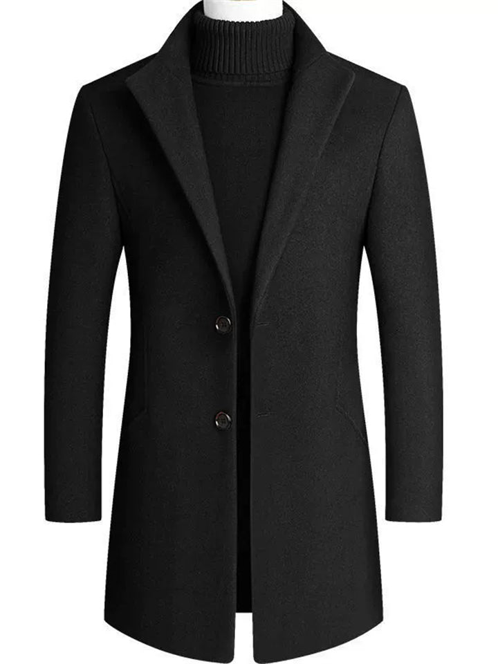 Men's Autumn Solid Color Single Breast Lapel Mid-length Jackets