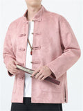 ‌Men's Chinese Style Suede Stand Collar TangSuit Jacket with Loong Jacquard