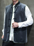 Men's Autumn Velvet Contrast Trim Sleeveless Frog Button Vest Jackets