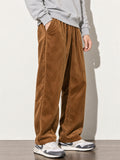 Men Japanese Style Corduroy Drawstring Elastic Waist Baggy Straight Pants