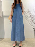Women's Sleeveless O-neck Denim Dress
