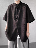 Men's Summer Chinese Style Frog Button Texture Tang Suit Shirts