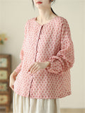 Leaves Printed Women's Chinese Style Pink Shirts
