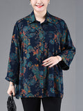 Women's Plus Size Summer Floral Print Lapel  3/4 Sleeve Shirt