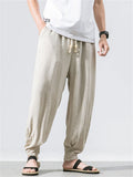 Mens Summer Linen Blend Loose Breathable Yoga Harem Joggers