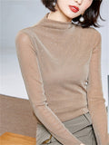 Women's High Neck Bling Solid Color Long-sleeve Undershirt
