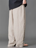 Mens Summer Vintage Chinese Zen Style Striped Wide Leg Lounge Pants