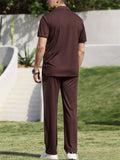Men Comfy Breathable Ice Silk 2 Piece Short Sleeve Shirt Pants Outfits