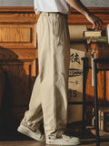 Men Japanese Style Cargo Pants Baggy Wide Leg Pleated Casual Trousers