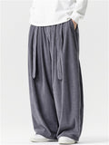 Men's Simple Japanese Style Corduroy Wide Leg Pants with Belt