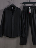 Men's 2Pcs Casual Autumn Solid Color Texture V Neck Long Sleeve Outfits